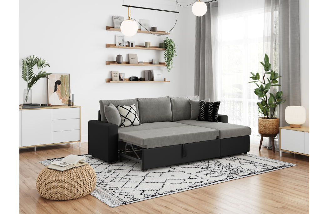 Canapé d'Angle MARIA Réversible et Convertible avec Coffre en simili et microfibre