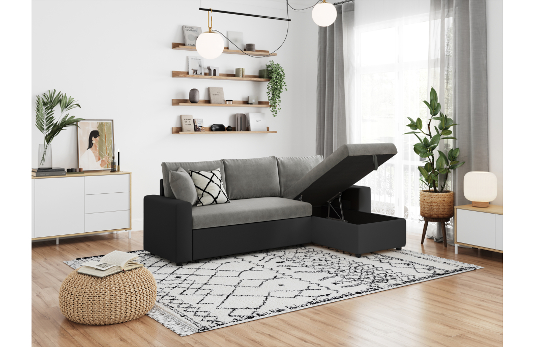 Canapé d'Angle MARIA Réversible et Convertible avec Coffre en simili et microfibre