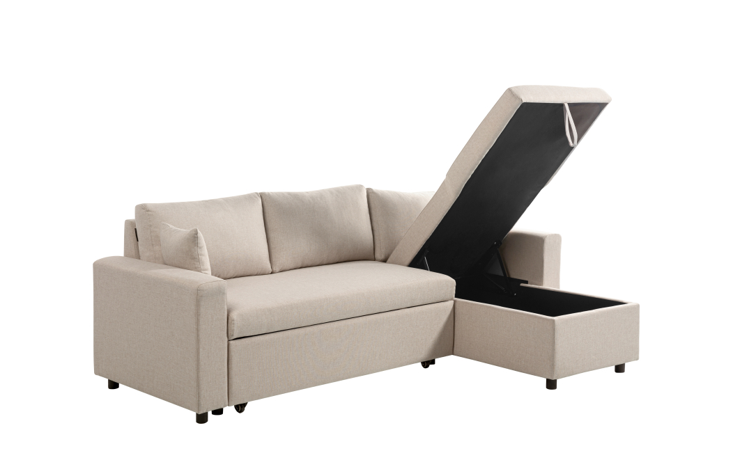 Canapé d'Angle MARIA Réversible et Convertible avec Coffre en tissu