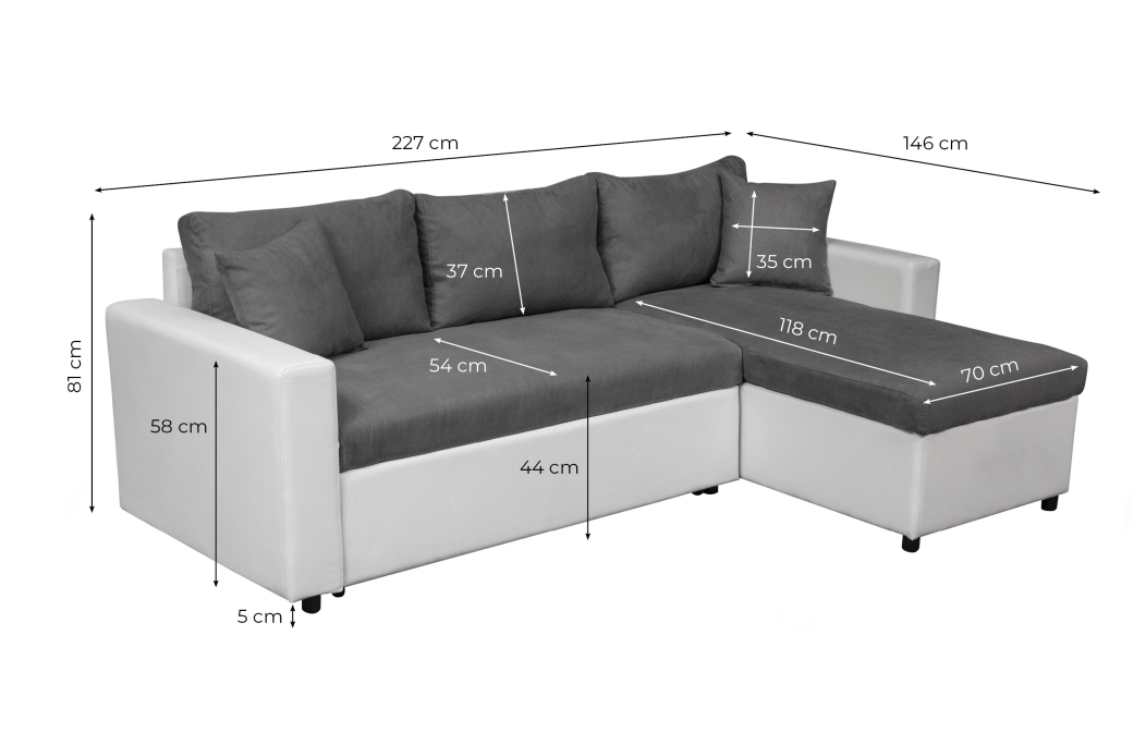 Canapé d'Angle MARIA Réversible et Convertible avec Coffre en simili et microfibre