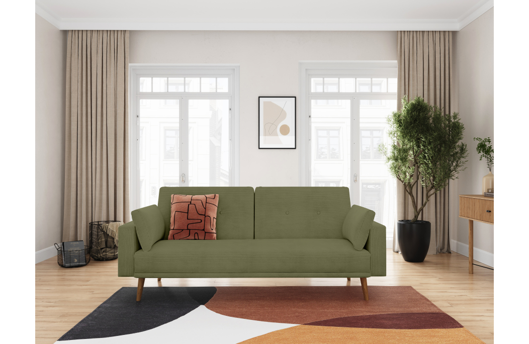 Canapé droit scandinave ELGA convertible 3 places en velours côtelé