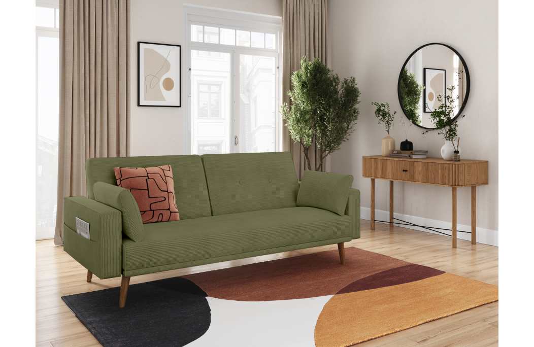 Canapé droit scandinave ELGA convertible 3 places en velours côtelé