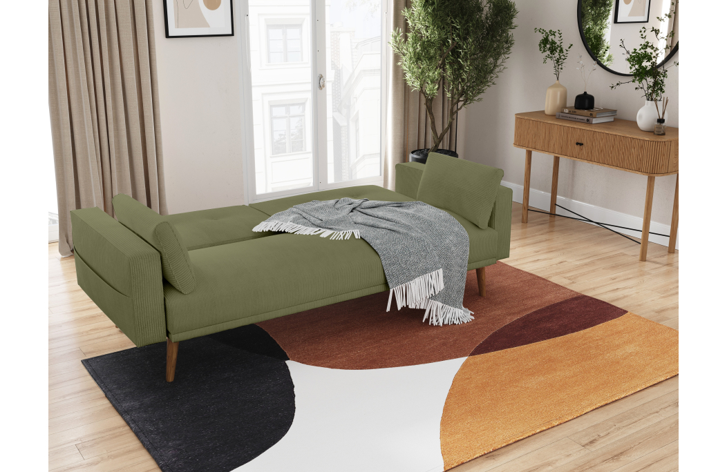 Canapé droit scandinave ELGA convertible 3 places en velours côtelé