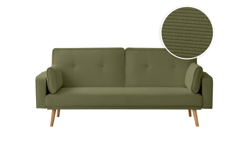 Canapé droit scandinave ELGA convertible 3 places en velours côtelé