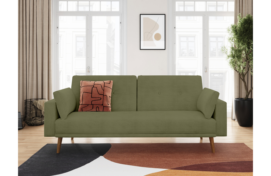 Canapé droit scandinave ELGA convertible 3 places en velours côtelé