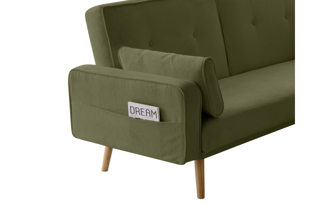 Canapé droit scandinave ELGA convertible 3 places en velours côtelé