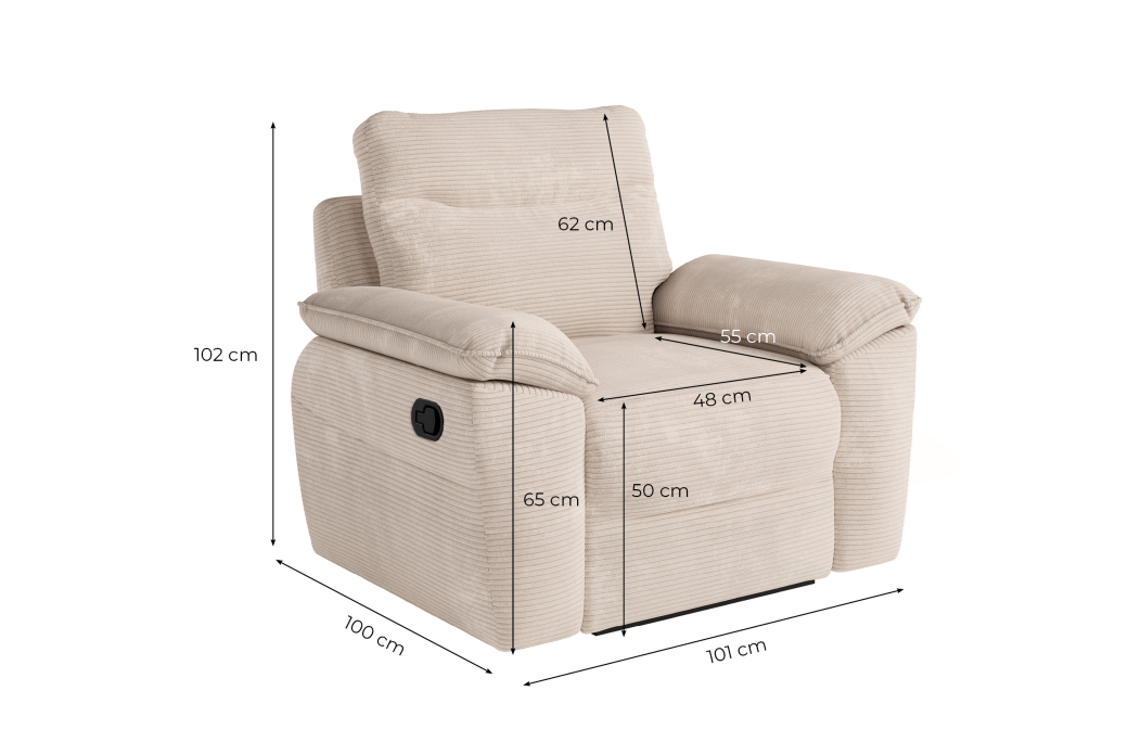Fauteuil de relaxation manuel ROSS en velours côtelé