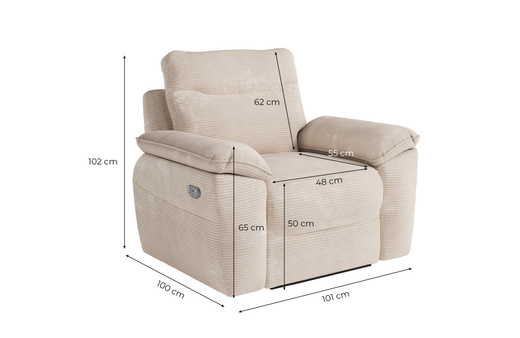 Fauteuil de relaxation électrique ROSS en velours côtelé