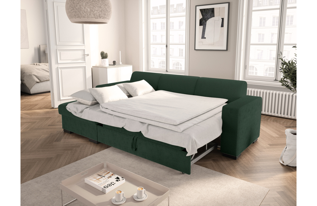 Canapé d'angle FUJI XL convertible avec coffre en tissu bouclette