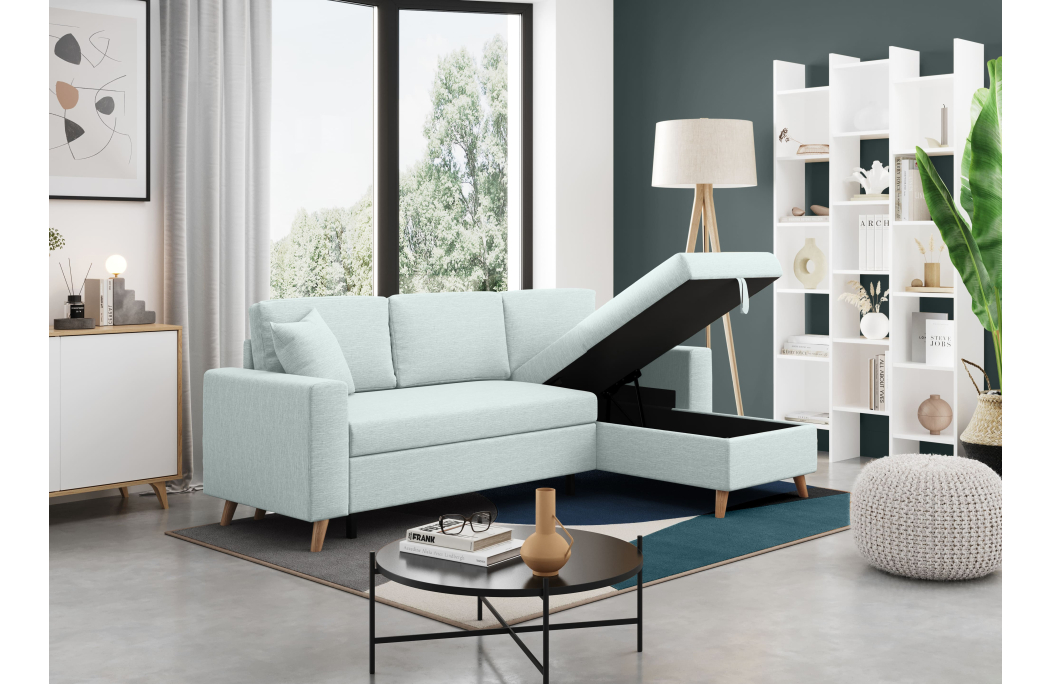 Canapé d'Angle 3 places MARIA SCANDINAVE Réversible et Convertible en Tissu