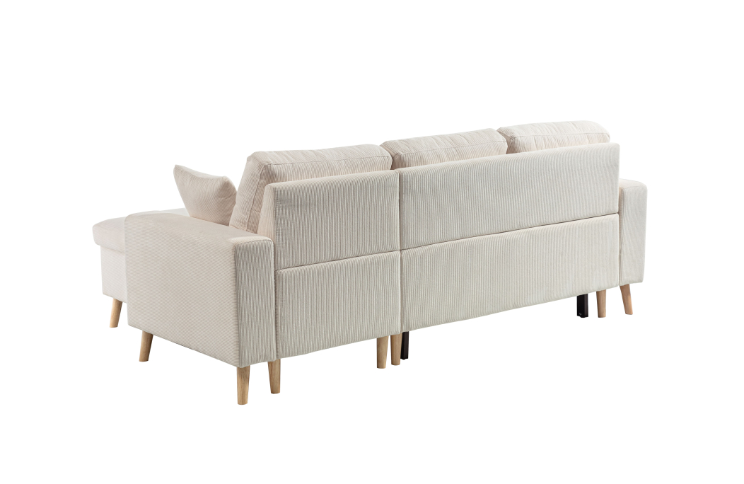Canapé d'angle 3 places réversible et convertibleMARIA SCANDINAVE avec coffre en velours côtelé