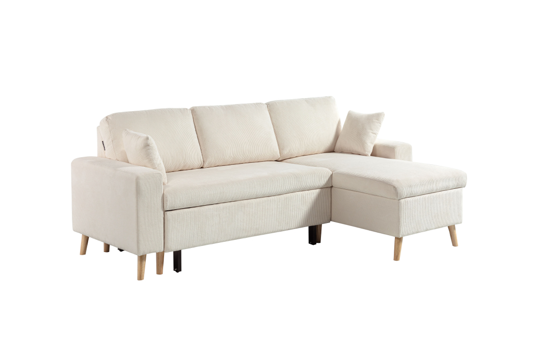 Canapé d'angle 3 places réversible et convertibleMARIA SCANDINAVE avec coffre en velours côtelé