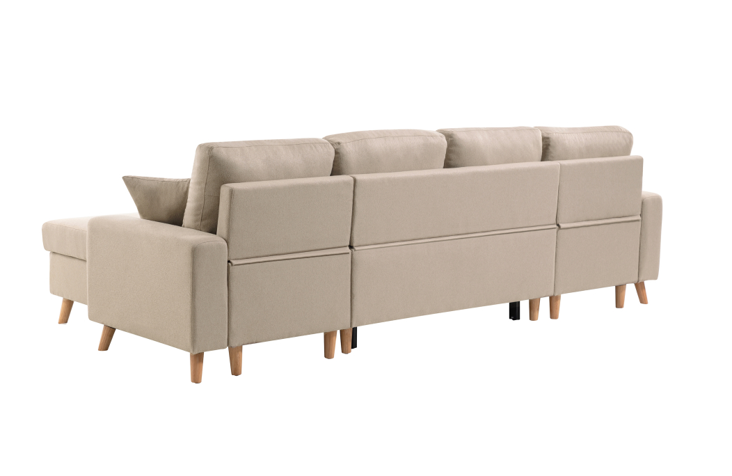 Canapé d'Angle Panoramique 6 places MARIA SCANDINAVE Convertible en Tissu Déperlant