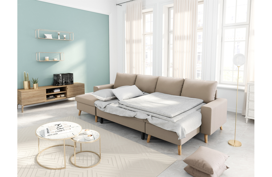 Canapé d'Angle Panoramique 6 places MARIA SCANDINAVE Convertible en Tissu Déperlant