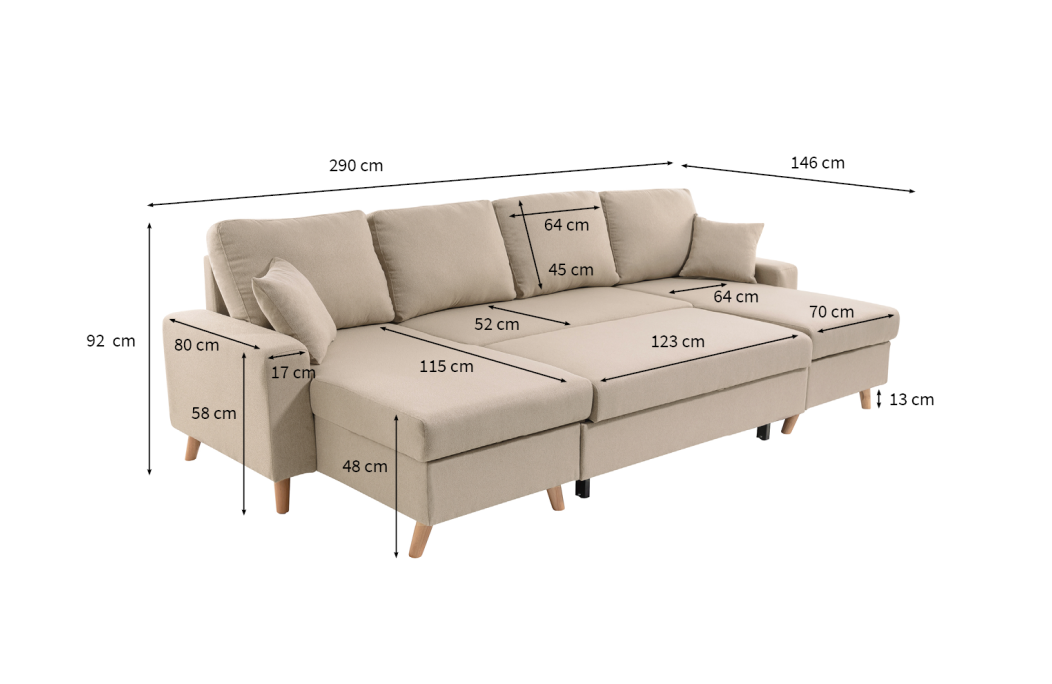 Canapé d'Angle Panoramique 6 places MARIA SCANDINAVE Convertible en Tissu Déperlant