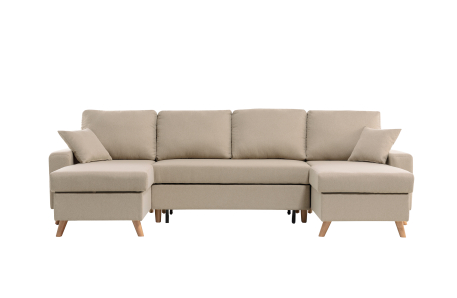 Canapé d'Angle Panoramique 6 places MARIA SCANDINAVE Convertible en Tissu Déperlant