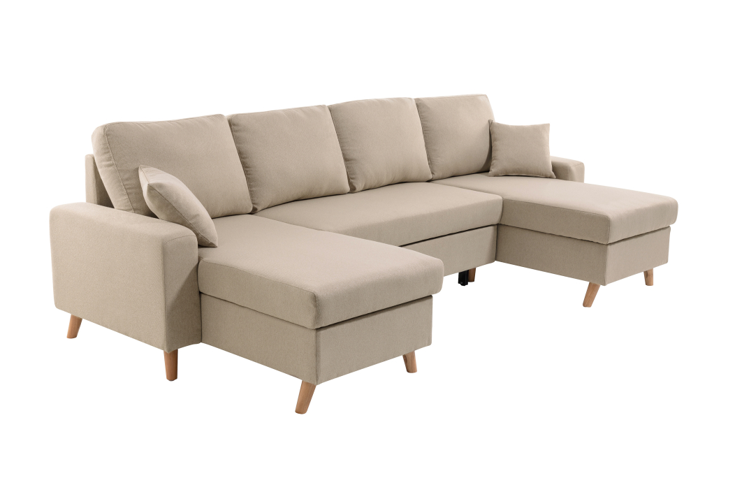 Canapé d'Angle Panoramique 6 places MARIA SCANDINAVE Convertible en Tissu Déperlant