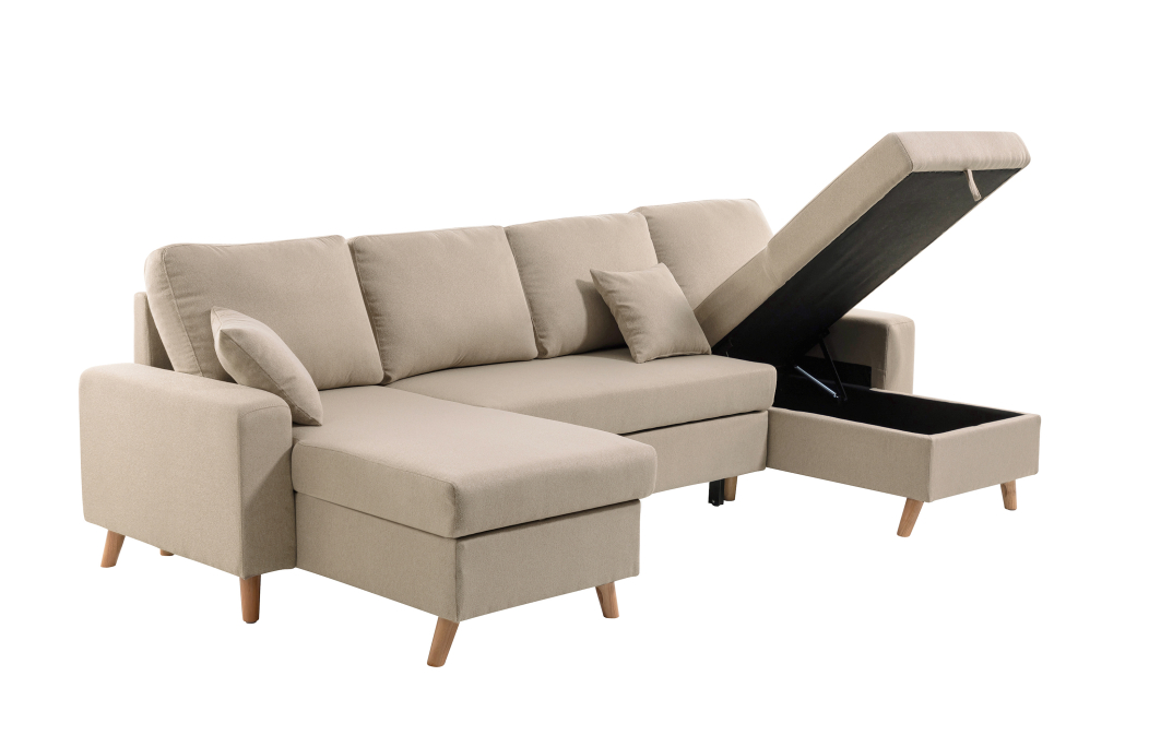 Canapé d'Angle Panoramique 6 places MARIA SCANDINAVE Convertible en Tissu Déperlant