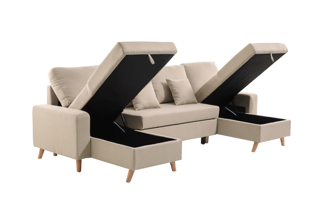 Canapé d'Angle Panoramique 6 places MARIA SCANDINAVE Convertible en Tissu Déperlant