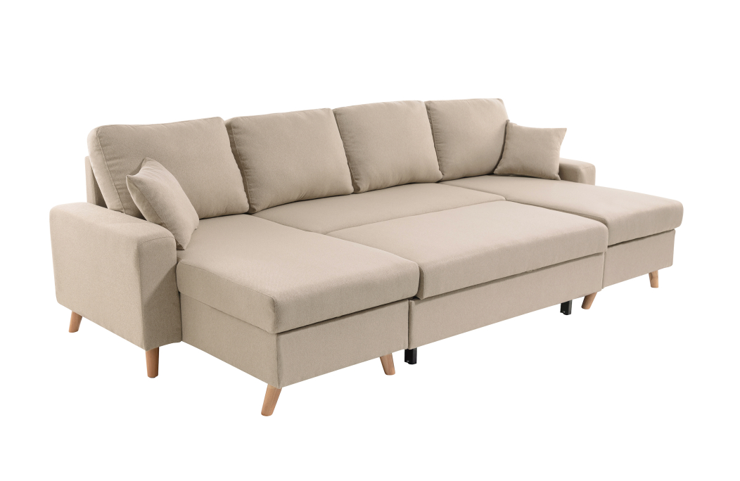 Canapé d'Angle Panoramique 6 places MARIA SCANDINAVE Convertible en Tissu Déperlant