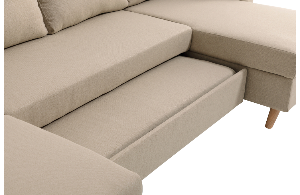 Canapé d'Angle Panoramique 6 places MARIA SCANDINAVE Convertible en Tissu Déperlant