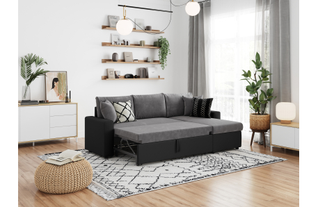 Canapé d'Angle MARIA Réversible et Convertible avec Coffre en simili et microfibre