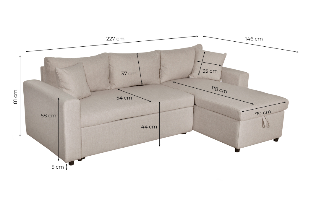 Canapé d'Angle MARIA Réversible et Convertible avec Coffre en tissu