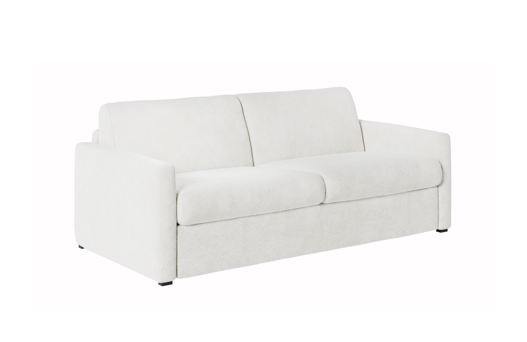 Canapé convertible AGATHE système couchage express en tissu bouclette - Matelas épaisseur 13cm