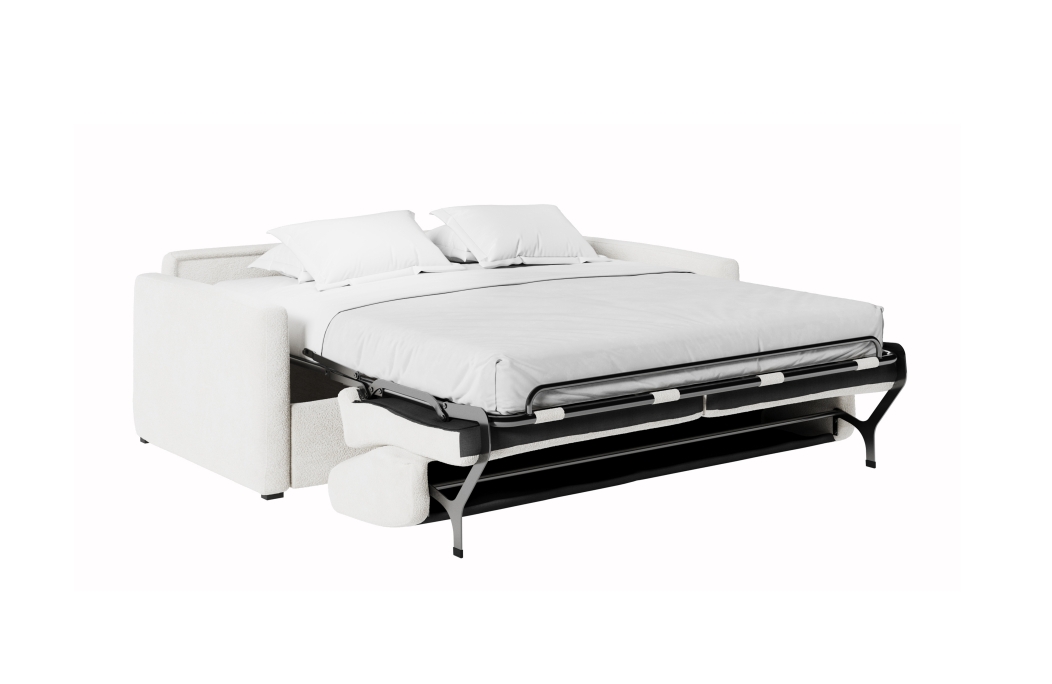 Canapé convertible AGATHE système couchage express en tissu bouclette - Matelas épaisseur 13cm