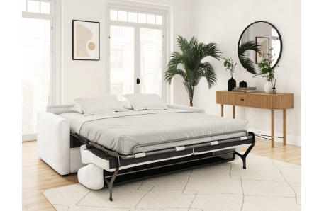 Canapé convertible AGATHE système couchage express en tissu bouclette - Matelas épaisseur 13cm