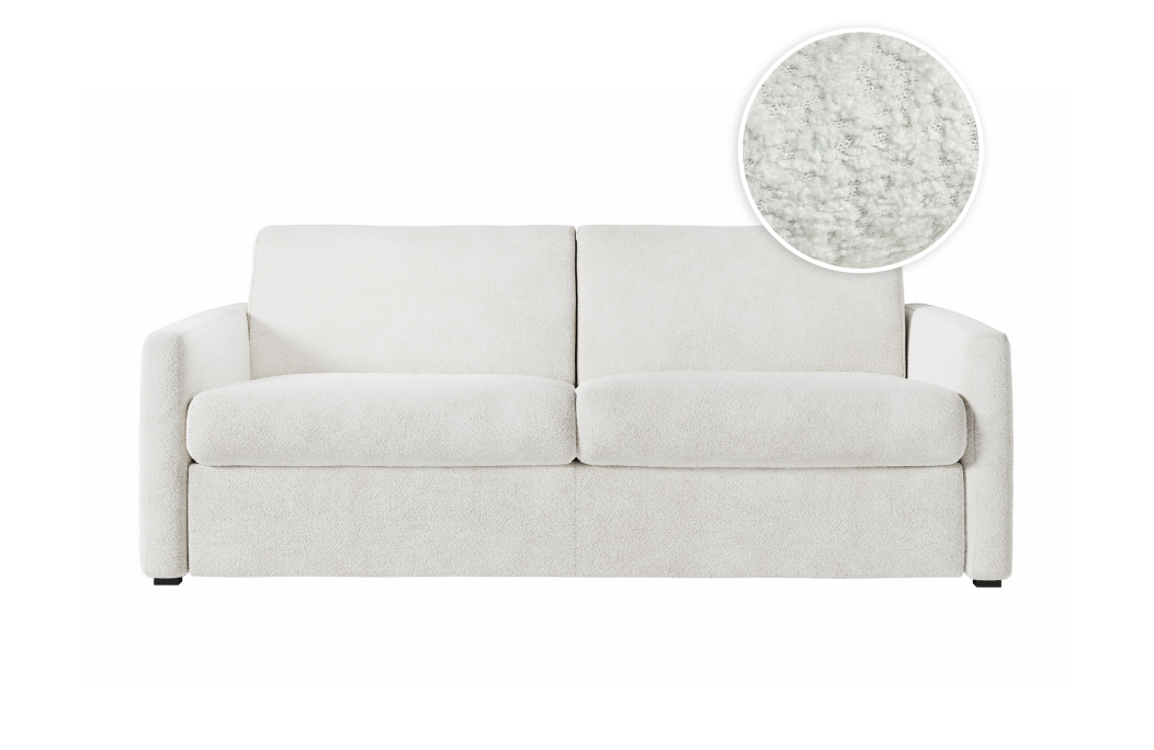 Canapé convertible AGATHE système couchage express en tissu bouclette - Matelas épaisseur 13cm