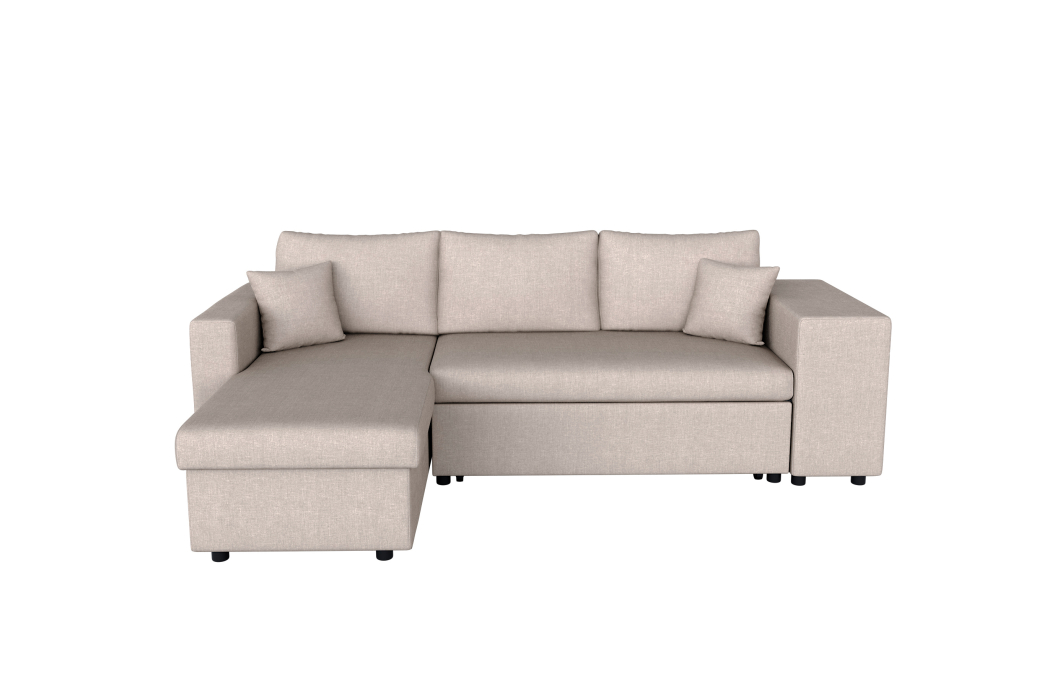 Canapé d'angle OSLO convertible avec coffre et poufs en tissu