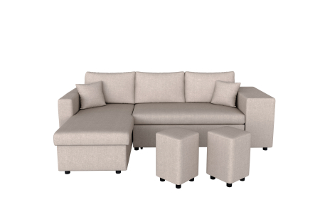 Canapé d'angle OSLO convertible avec coffre et poufs en tissu