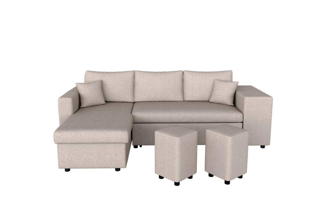 Canapé d'angle OSLO convertible avec coffre et poufs en tissu