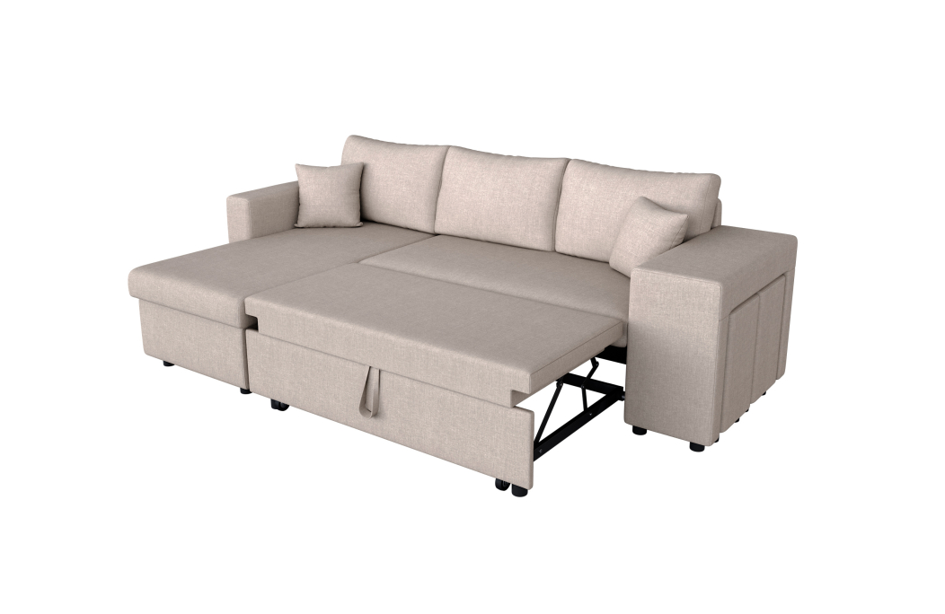 Canapé d'angle OSLO convertible avec coffre et poufs en tissu