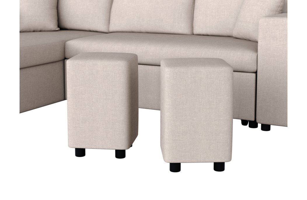 Canapé d'angle OSLO convertible avec coffre et poufs en tissu