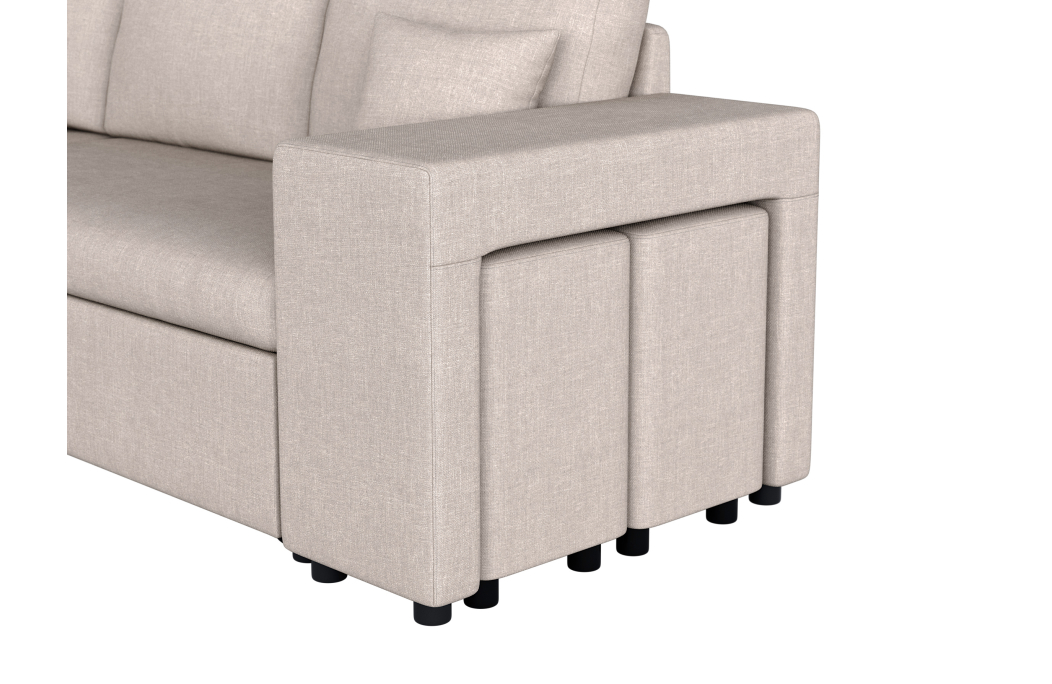 Canapé d'angle OSLO convertible avec coffre et poufs en tissu