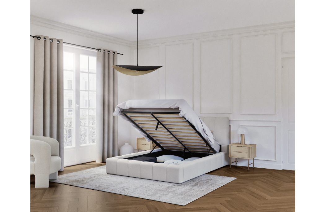 Cadre de lit BULLE rembourré avec coffre en tissu