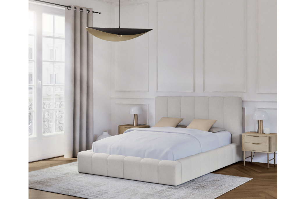 Cadre de lit BULLE rembourré avec coffre en tissu