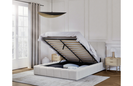 Cadre de lit BULLE rembourré avec coffre en tissu
