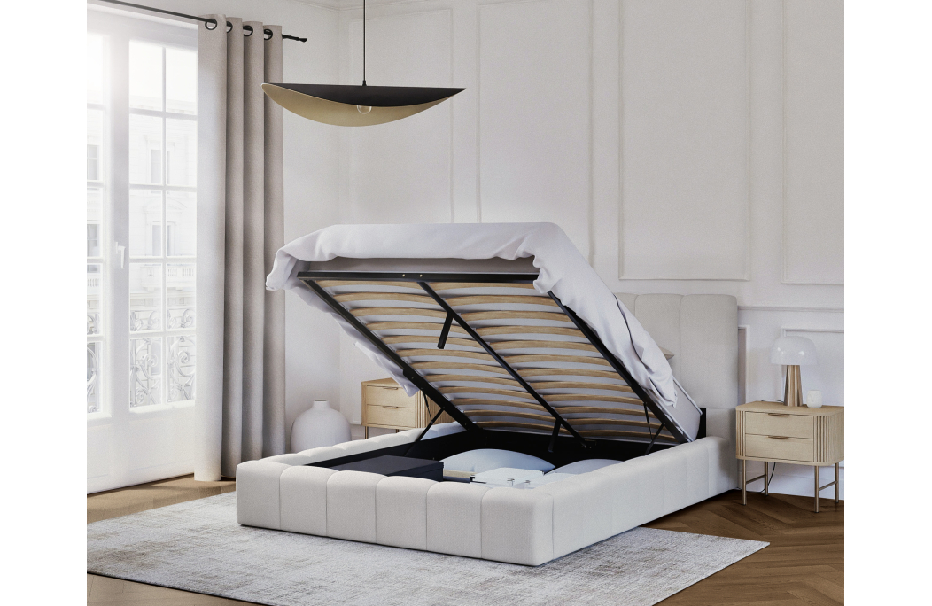Cadre de lit BULLE rembourré avec coffre en tissu