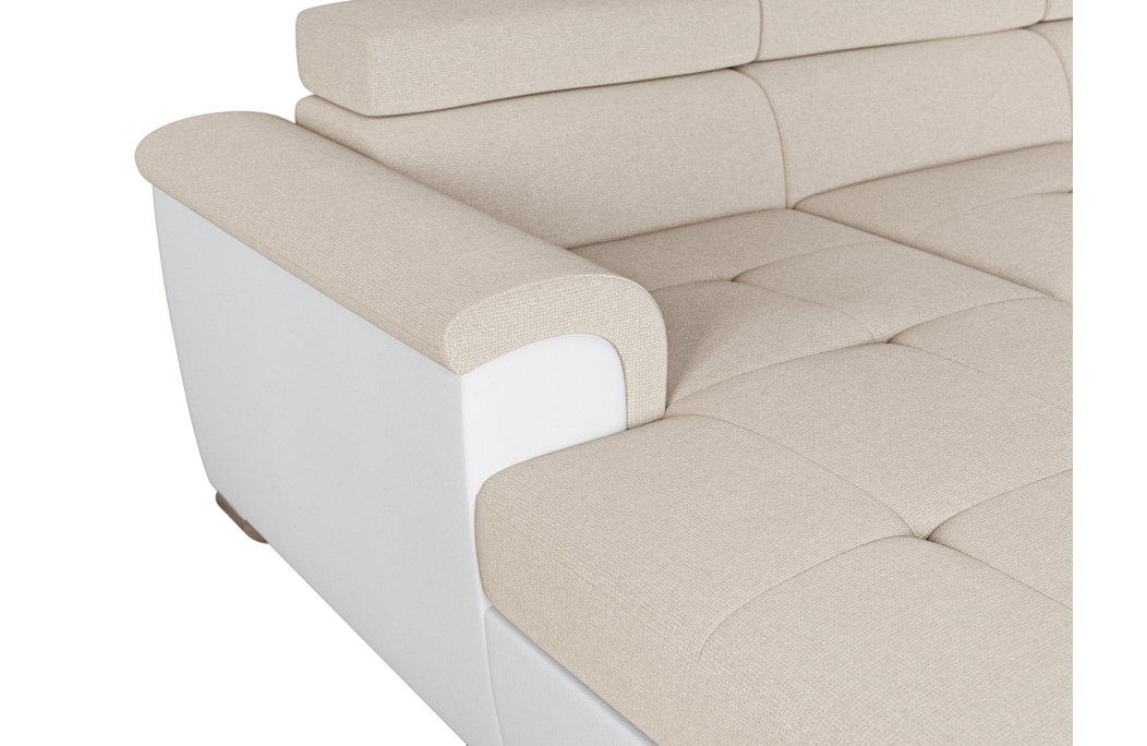 Canapé panoramique PAOLA convertible avec 2 coffres en tissu Easy Clean et simili