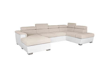 Canapé panoramique PAOLA convertible avec 2 coffres en tissu Easy Clean et simili