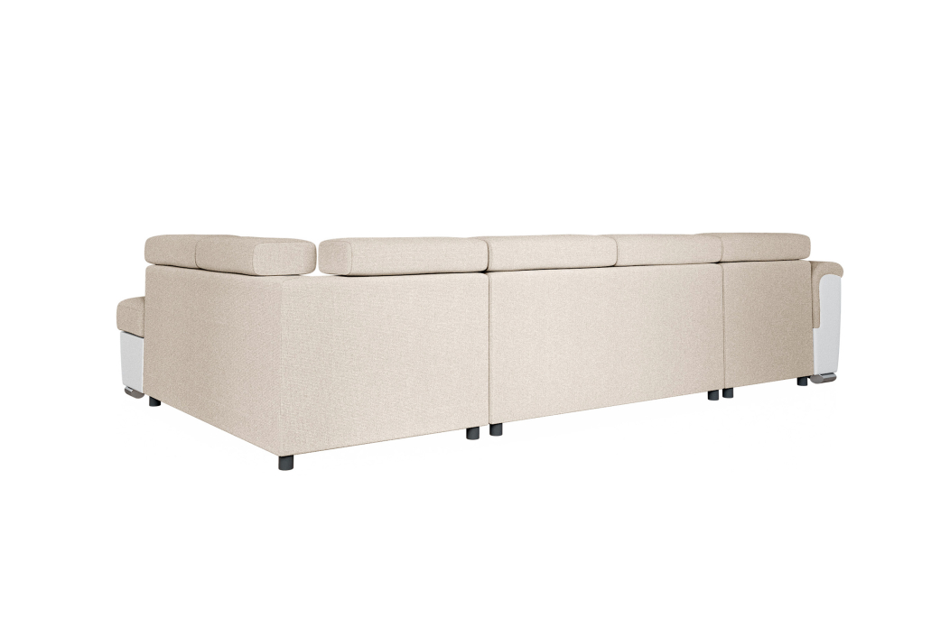 Canapé panoramique PAOLA convertible avec 2 coffres en tissu Easy Clean et simili