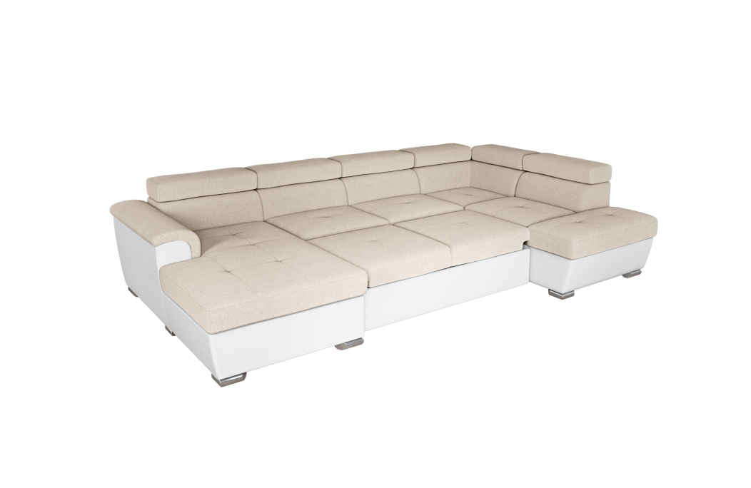 Canapé panoramique PAOLA convertible avec 2 coffres en tissu Easy Clean et simili