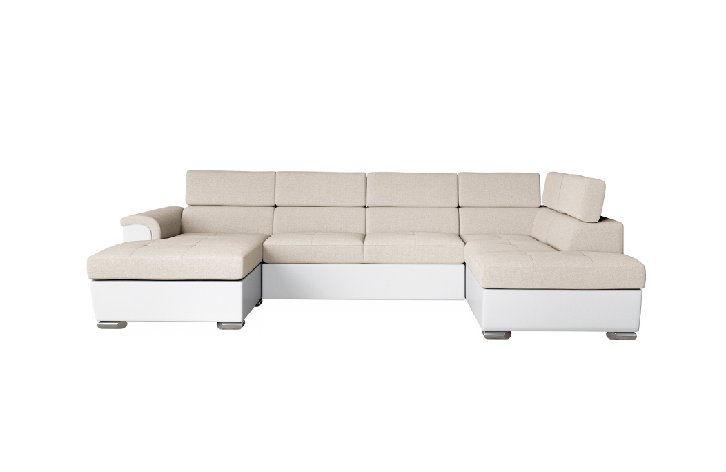 Canapé panoramique PAOLA convertible avec 2 coffres en tissu Easy Clean et simili