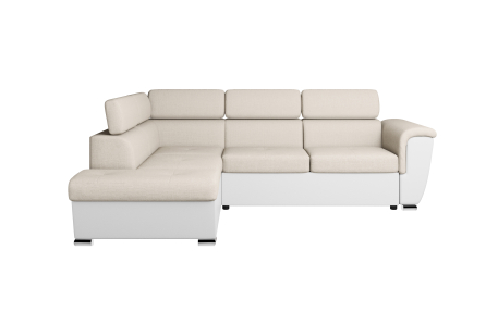 Canapé d'angle PAOLA convertible avec coffre en tissu Easy Clean et simili