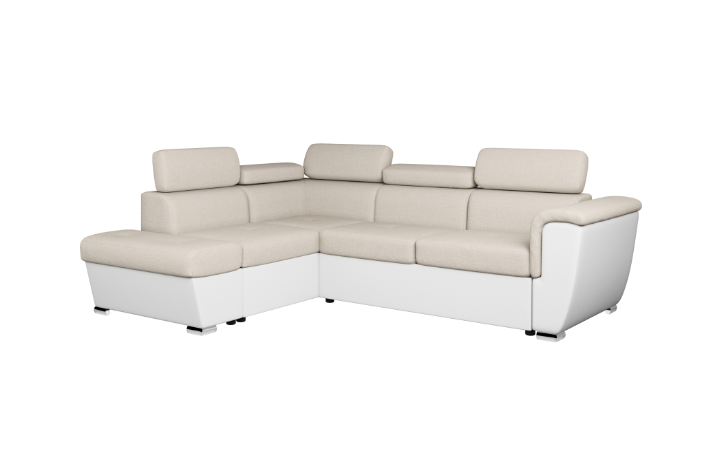 Canapé d'angle PAOLA convertible avec coffre en tissu Easy Clean et simili