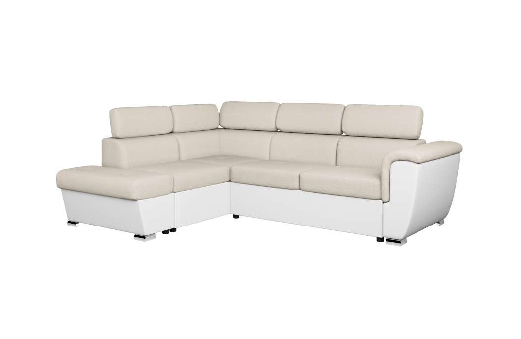 Canapé d'angle PAOLA convertible avec coffre en tissu Easy Clean et simili