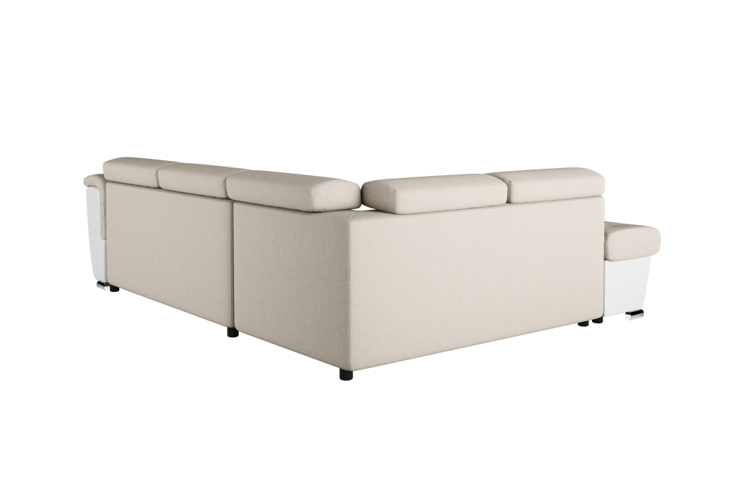 Canapé d'angle PAOLA convertible avec coffre en tissu Easy Clean et simili